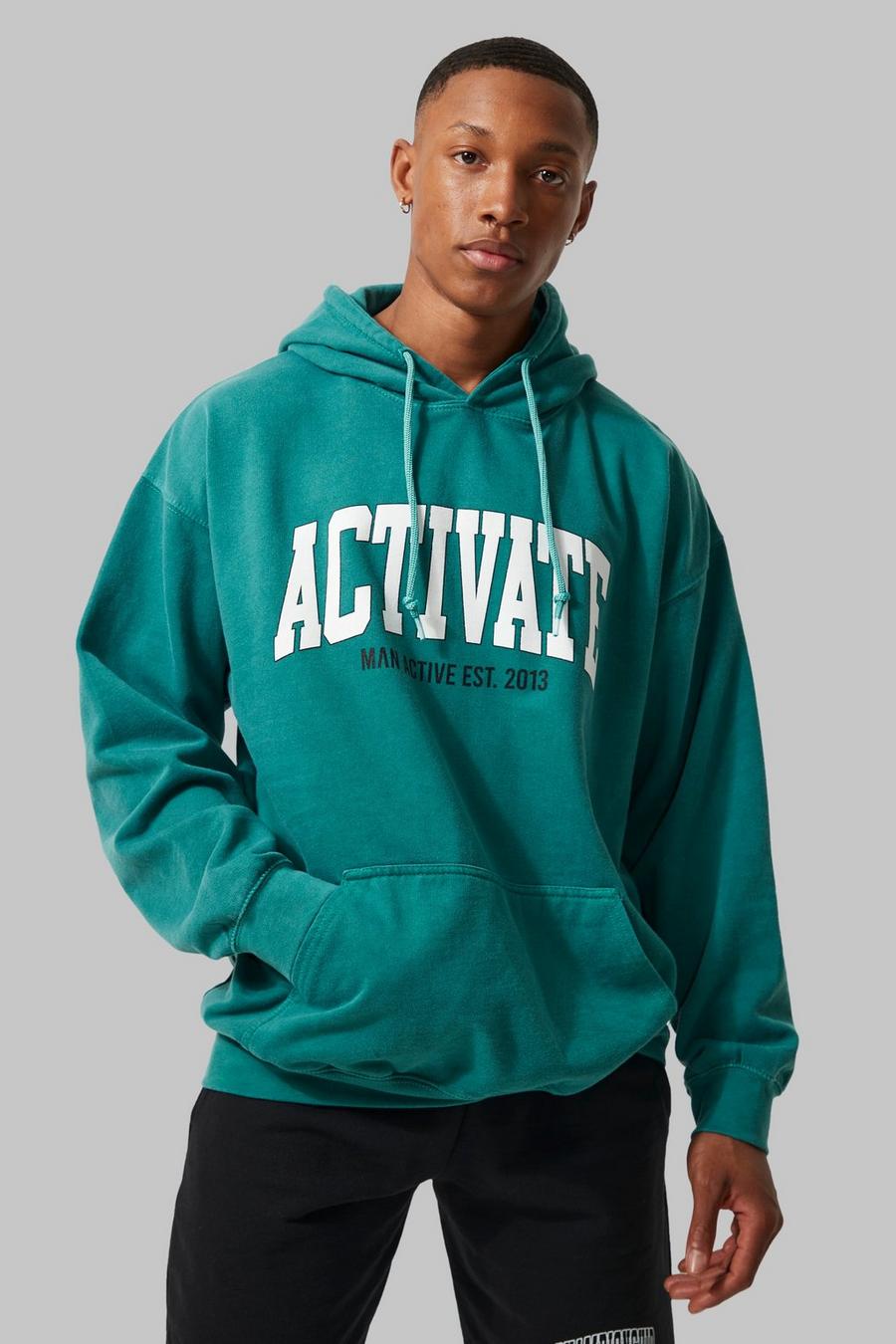 Teal green Man Active Overdye Activate Hoodie image number 1
