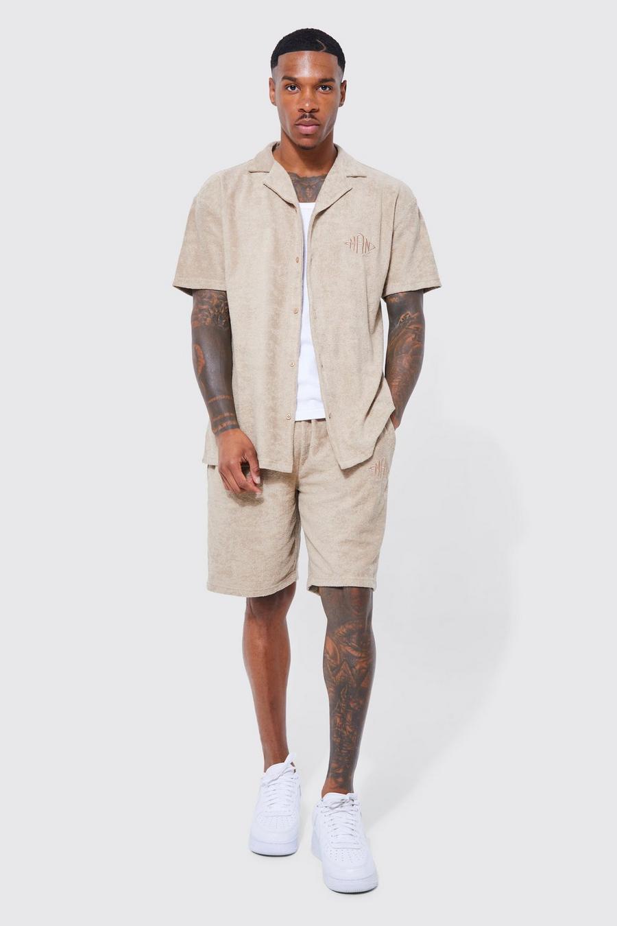 Taupe beige Man Towelling Shirt And Short Set  image number 1
