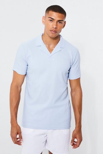 Geribbelde Slim Fit Ottoman Polo Met Revers Kraag light blue