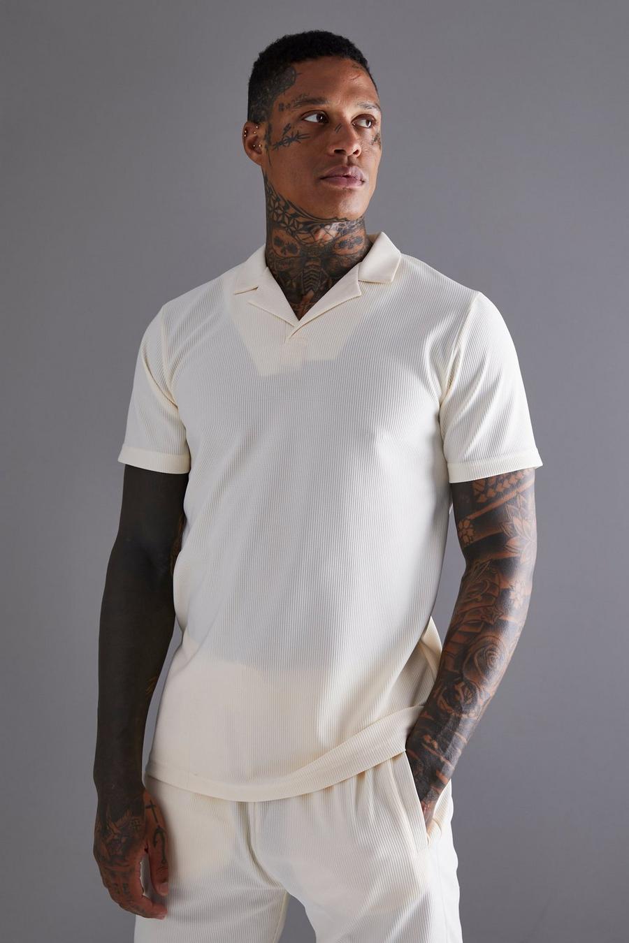 Geripptes Slim-Fit Ottoman Poloshirt, Ecru blanc