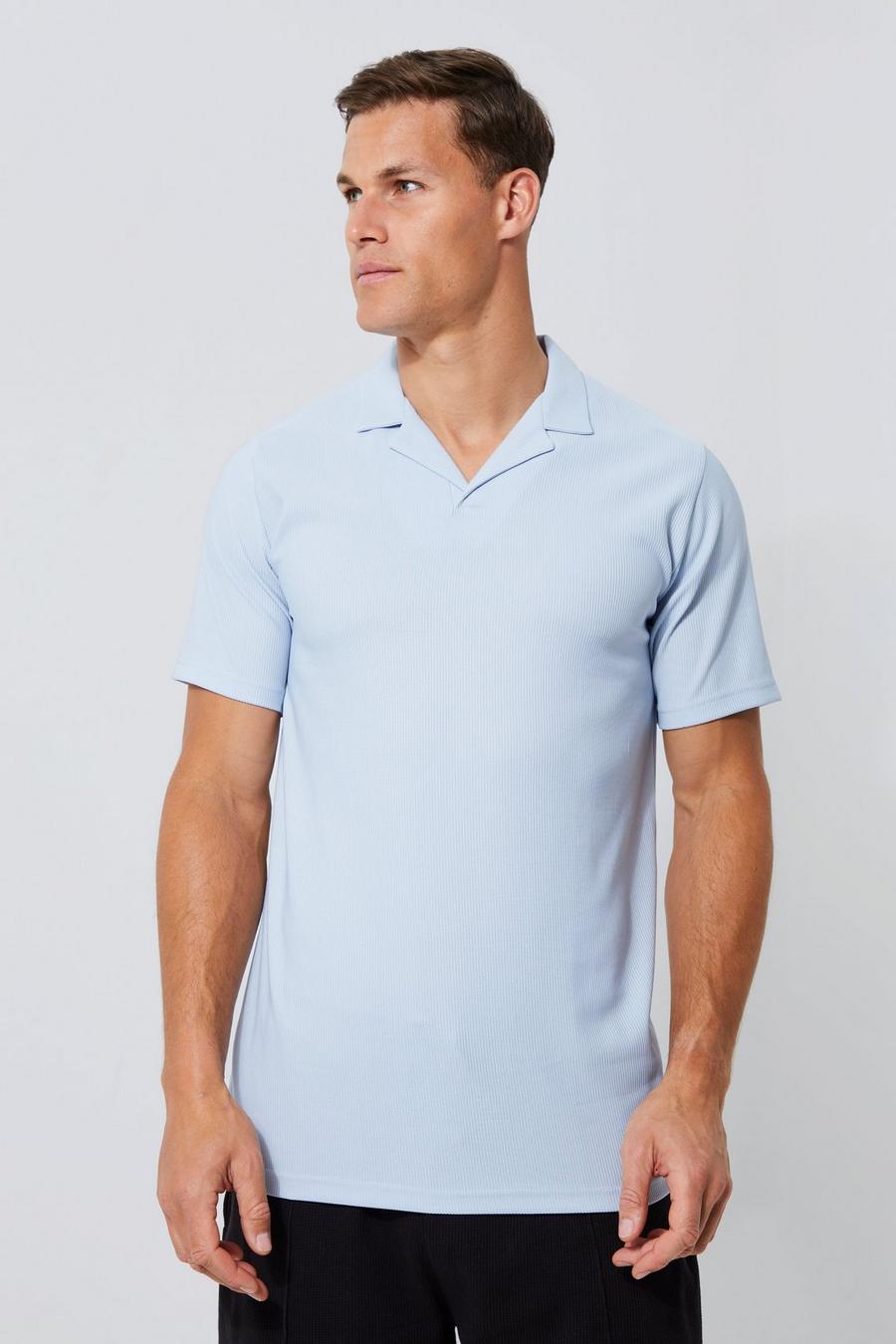 Tall geripptes Slim-Fit Ottoman Poloshirt, Light blue
