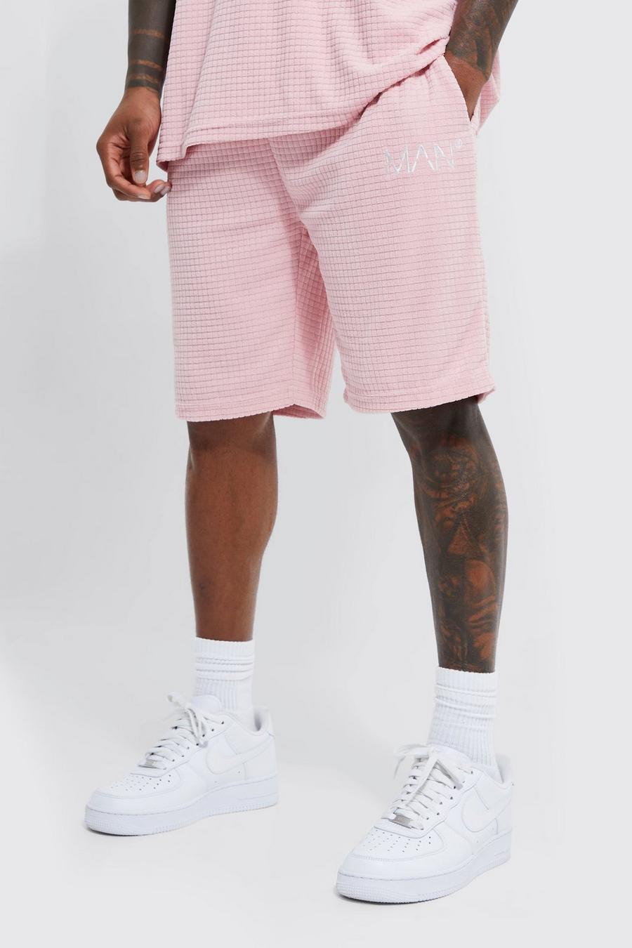 Lockere Frottee-Shorts in Waffeloptik , Pink