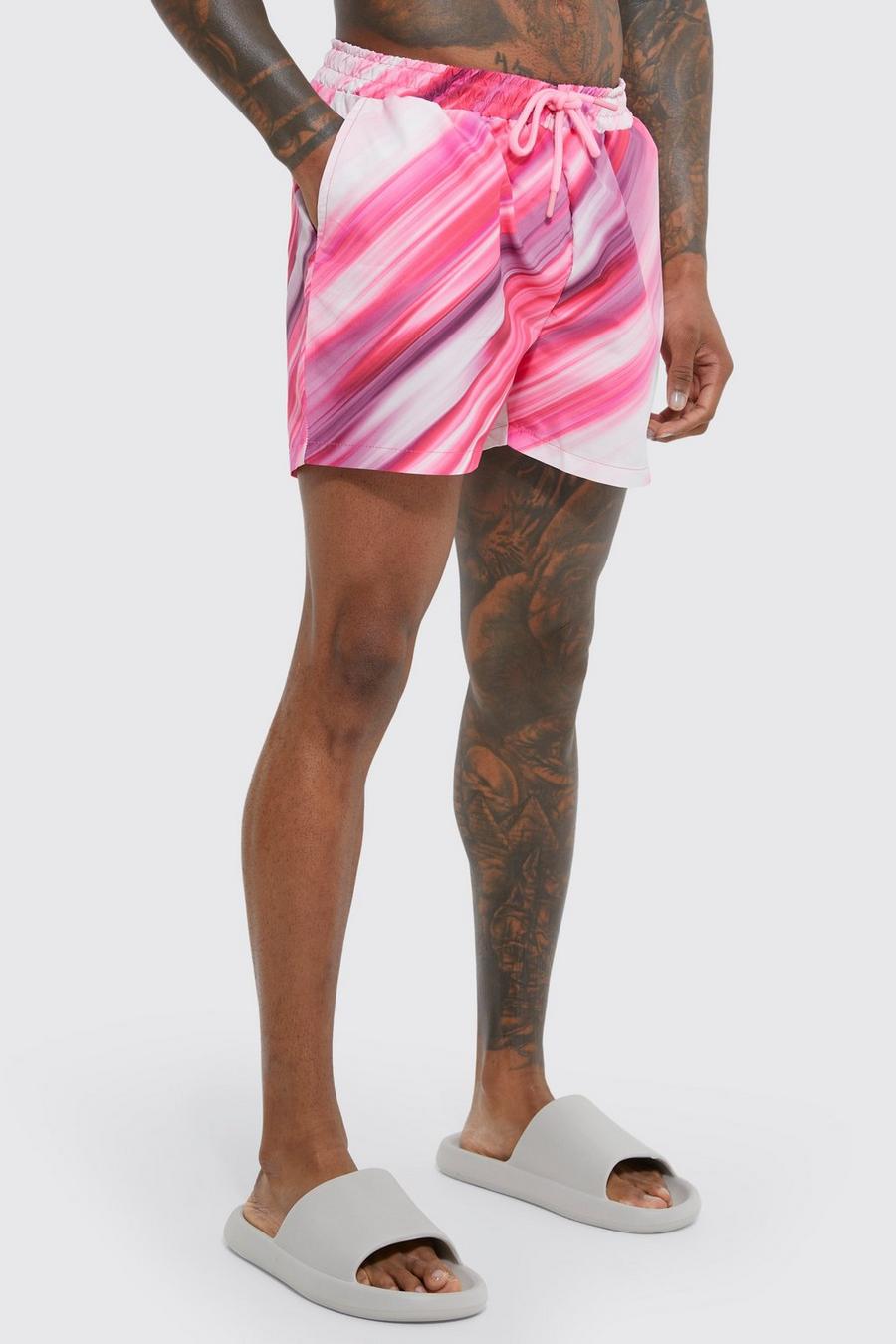 Kurze Badehose mit Marmor Batik-Print, Light pink