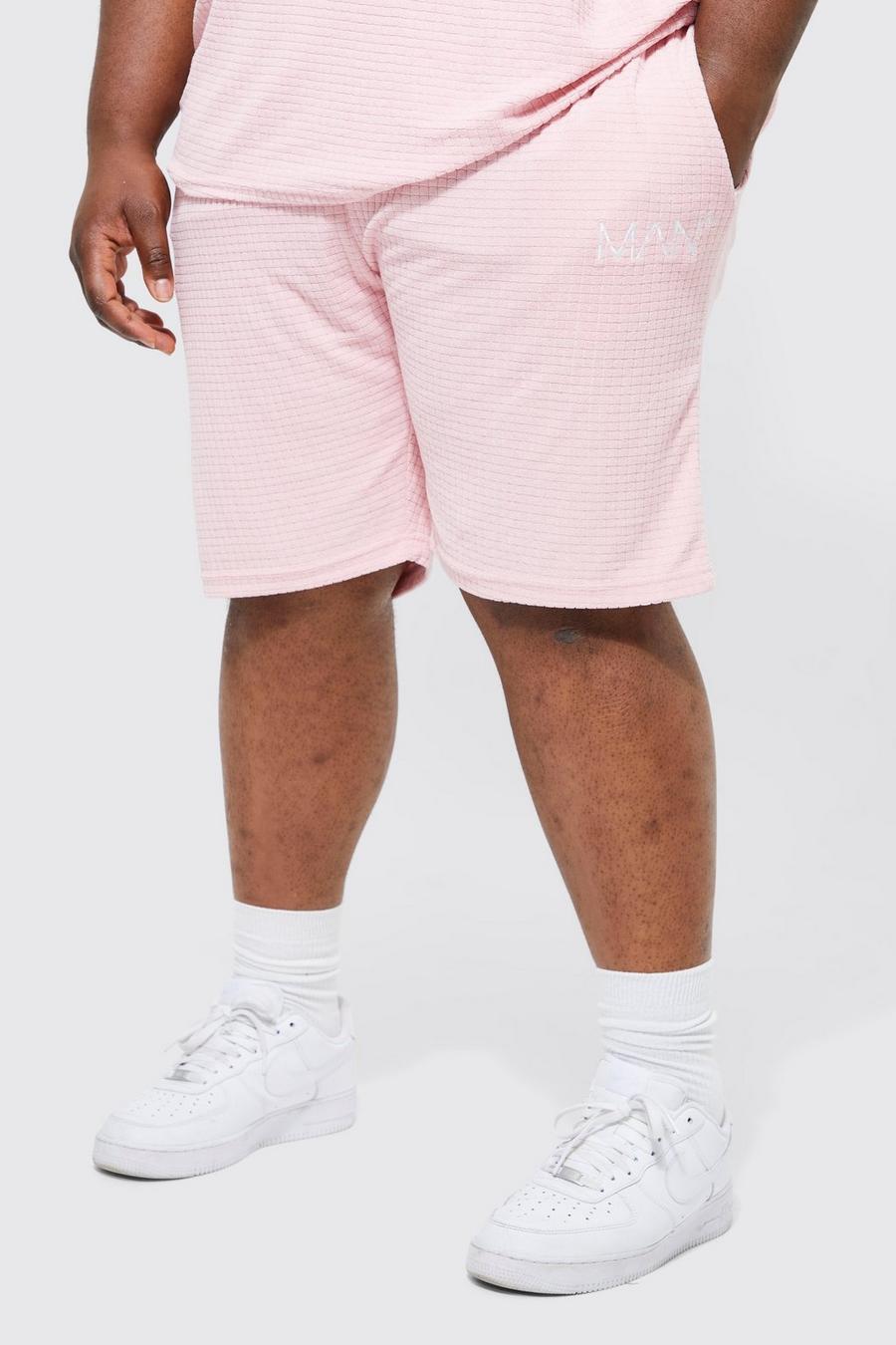 Pantalón corto Plus holgado de tela gofre y felpa, Pink rosa