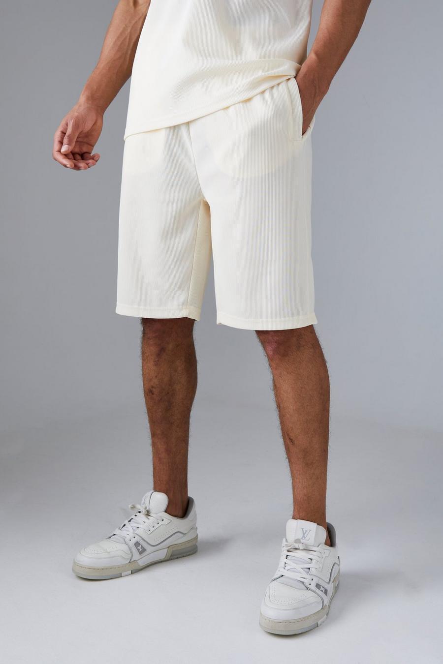 Tall gerippte Slim-Fit Ottoman Shorts, Ecru white