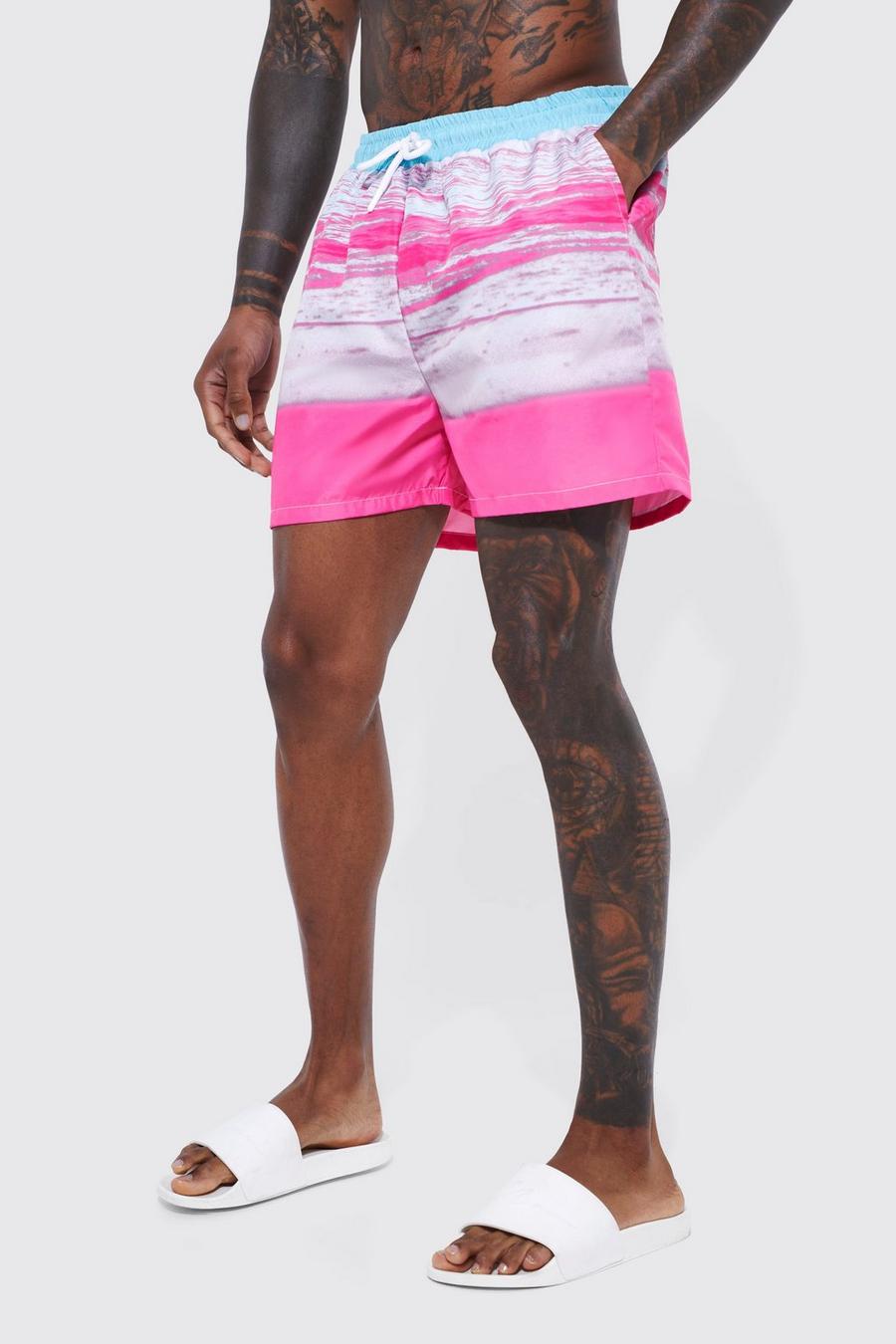 Pink rosa Short Length Landscape Swim Shorts