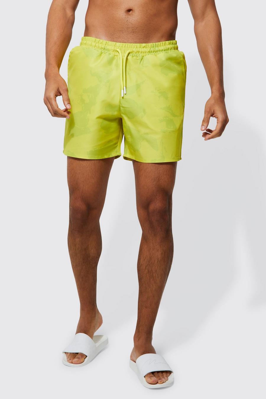 Yellow gelb Mid Length Graphic Swim Shorts