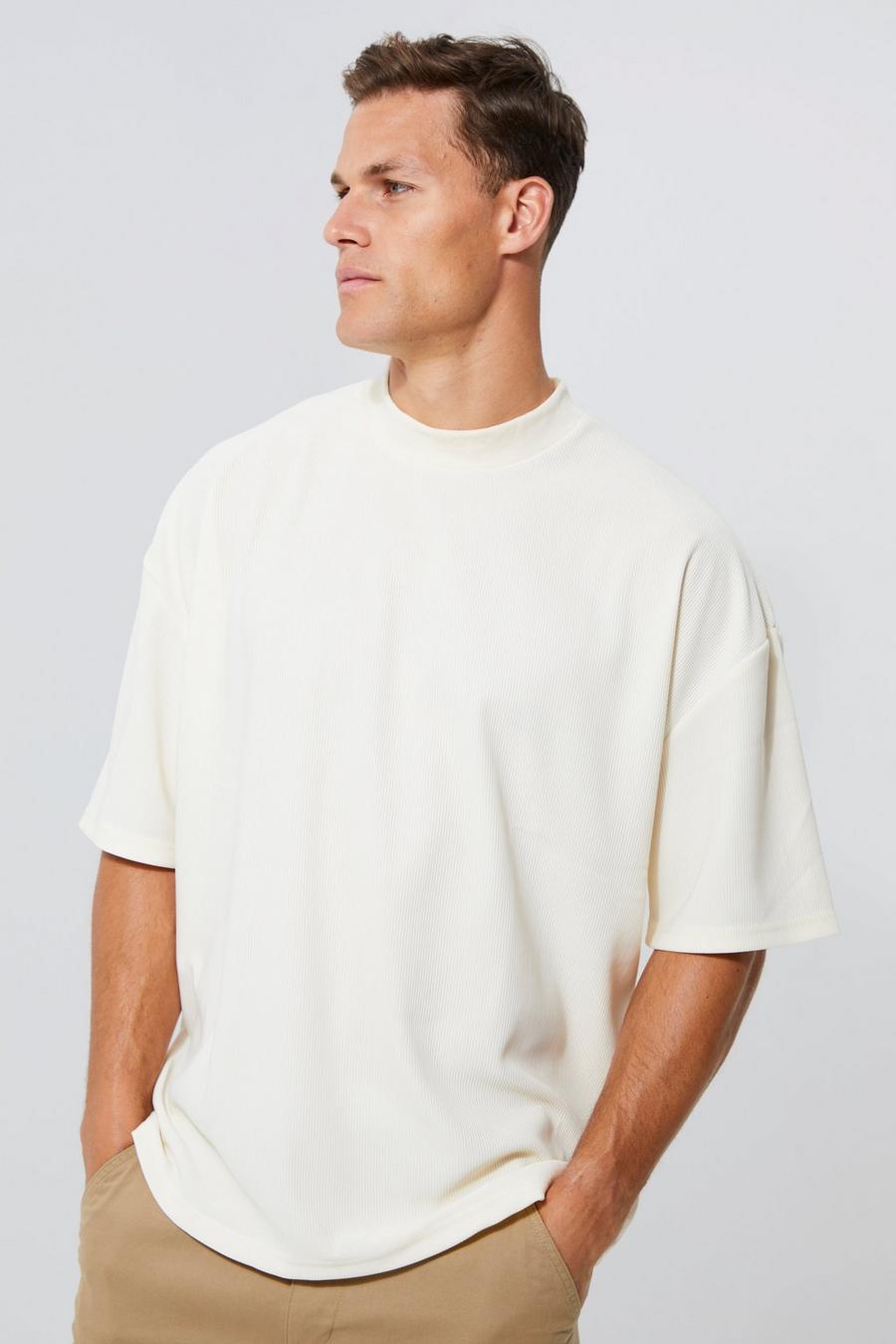 Tall geripptes Oversize Ottoman T-Shirt, Ecru image number 1