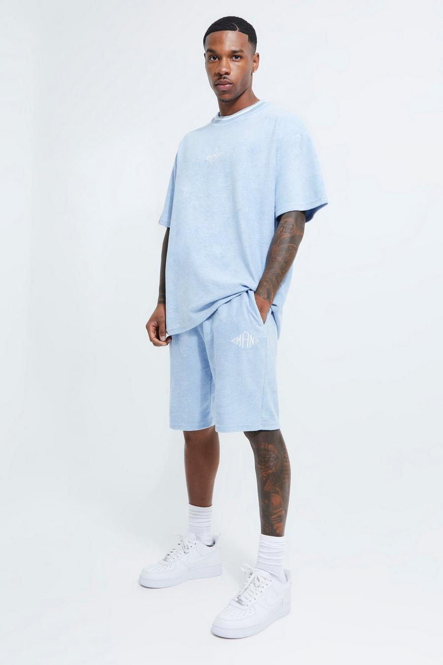 Blue MAN Oversize t-shirt & shorts i frotté
