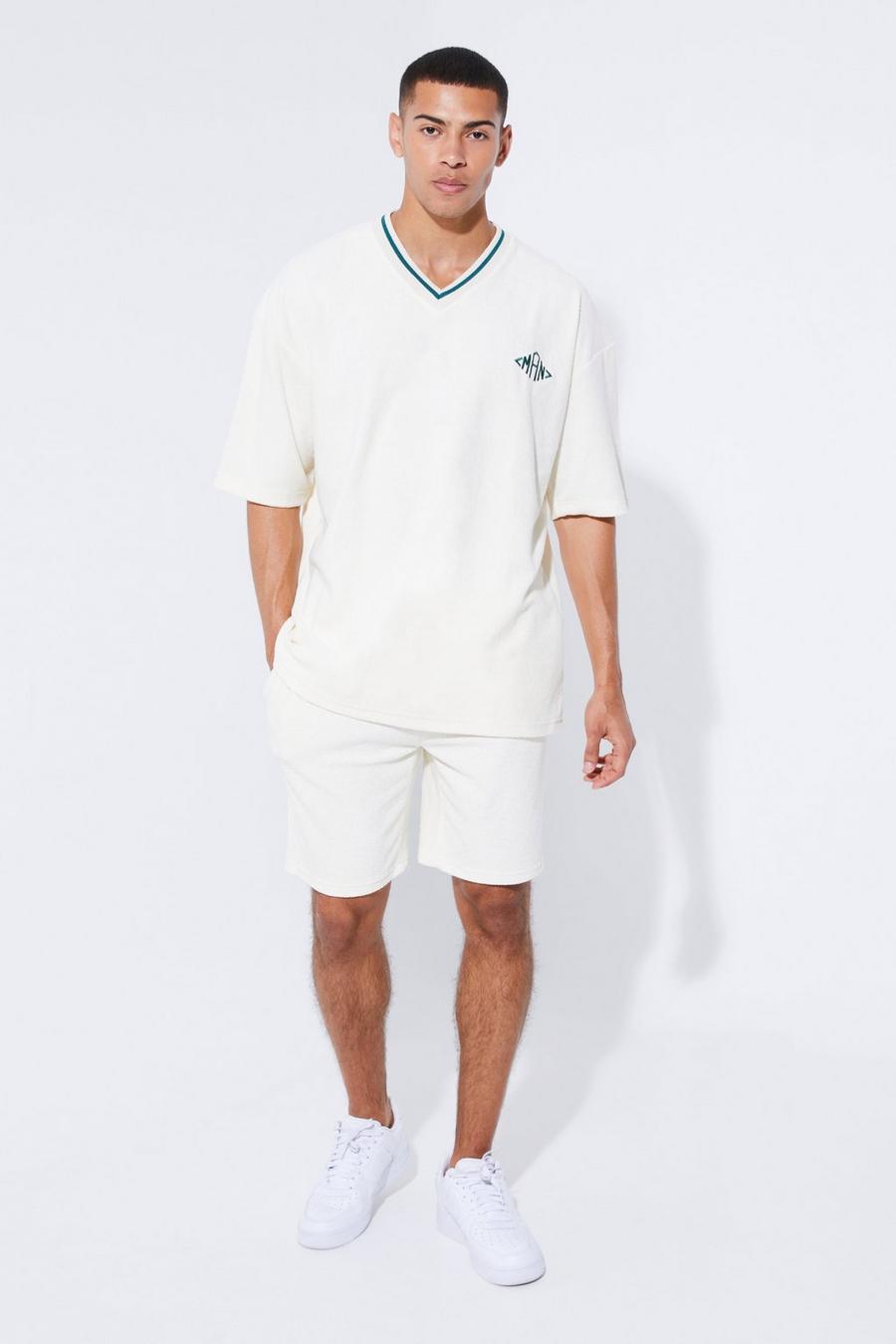 Ecru white Oversized Towelling T-shirt And Short Set