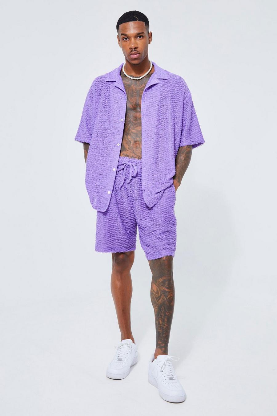Lilac purple Oversized Boxy Fit Textured Fringe Shirt Set