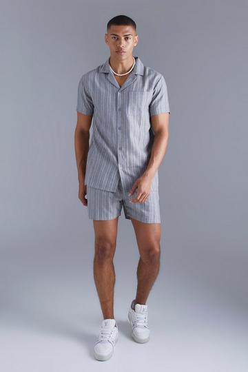 Short Sleeve Drop Revere Stripe Jacquard Shirt Set grey