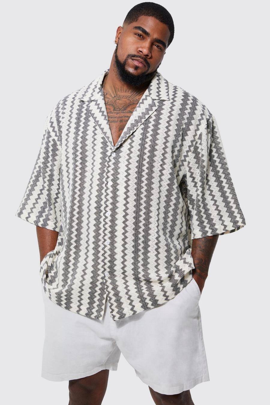 Black svart Plus Kortärmad mönstrad skjorta med bowlingkrage