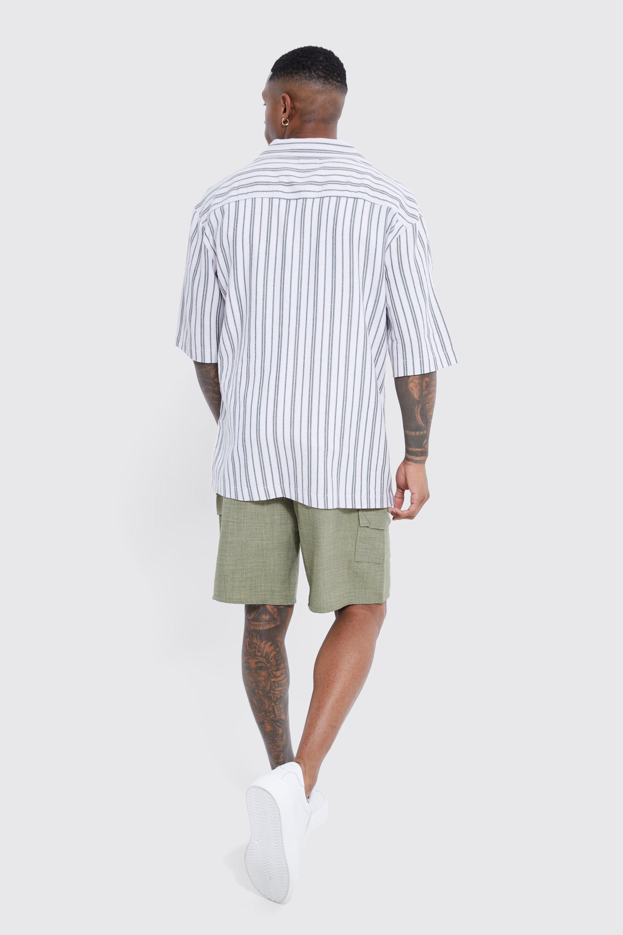 Short Sleeve Drop Revere Stripe Jacquard Shirt