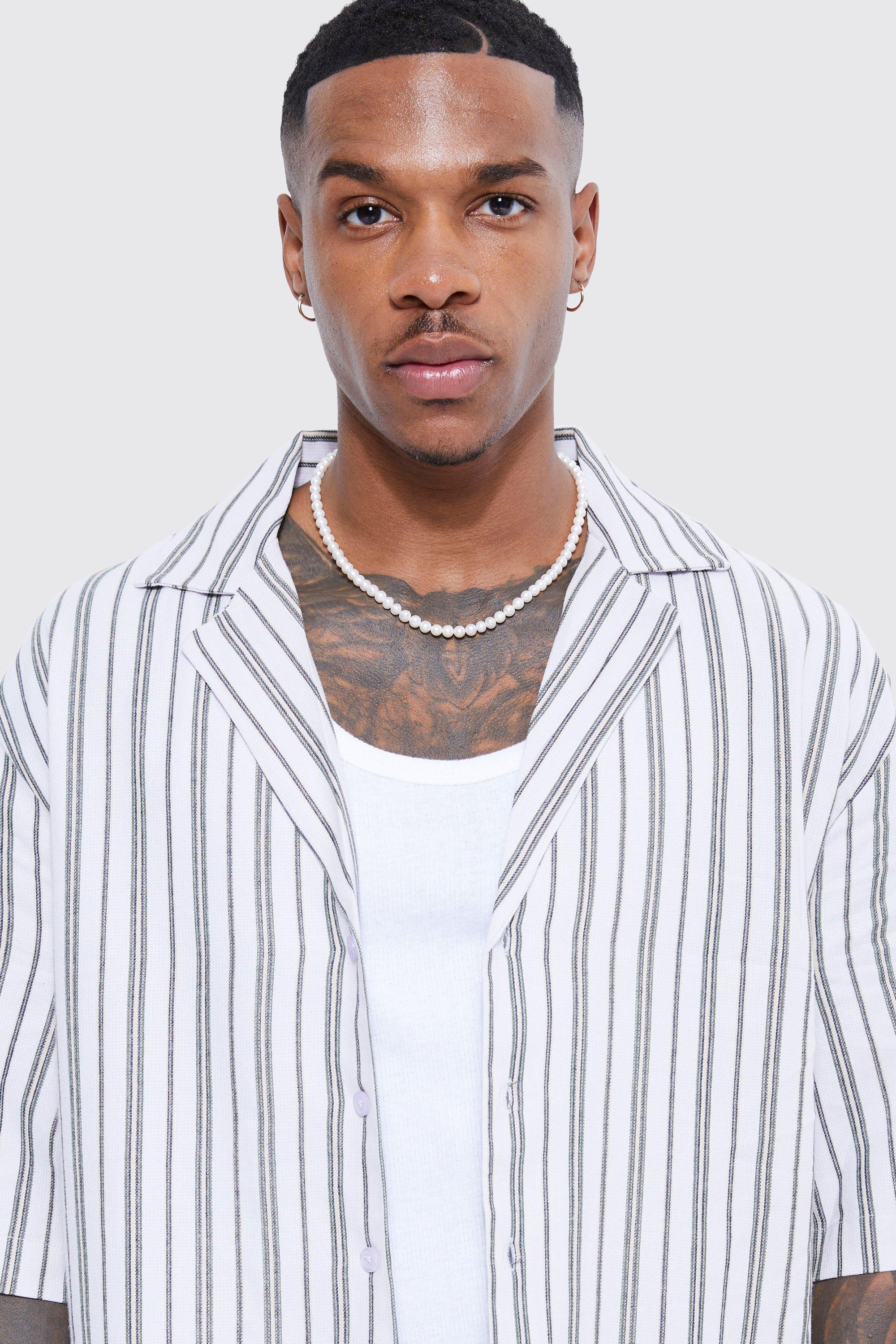 Short Sleeve Drop Revere Stripe Jacquard Shirt