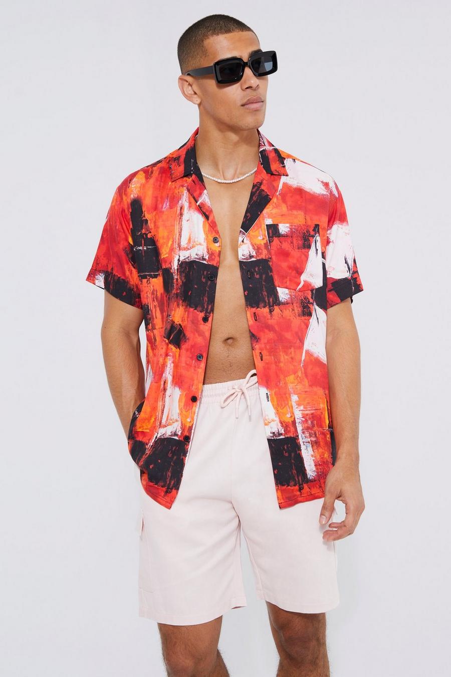 Red Short Sleeve Oversized Abstract Shirt image number 1