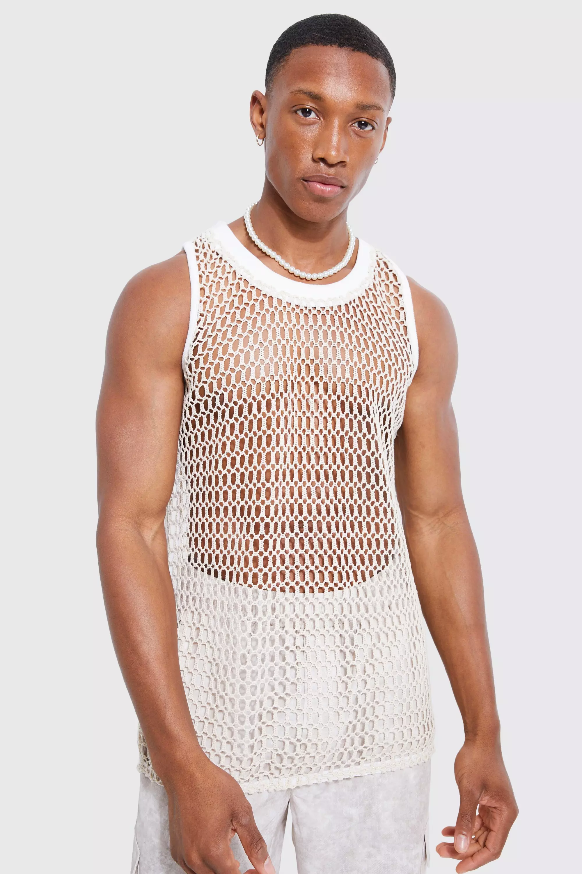 Ecru Large Scale Open Mesh Vest alternative image