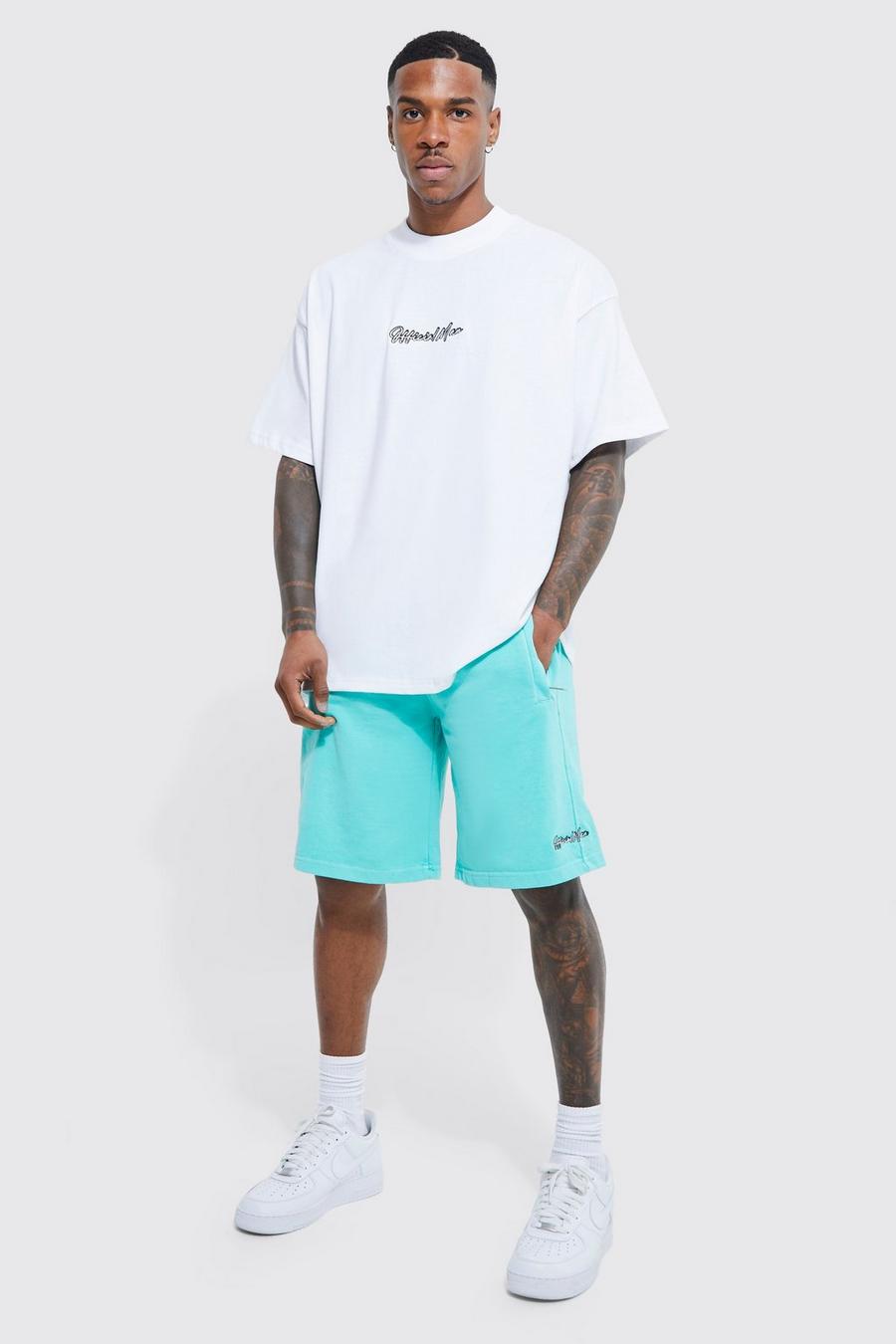 Oversized Official Washed T-shirt & Short Set  , Aqua azul
