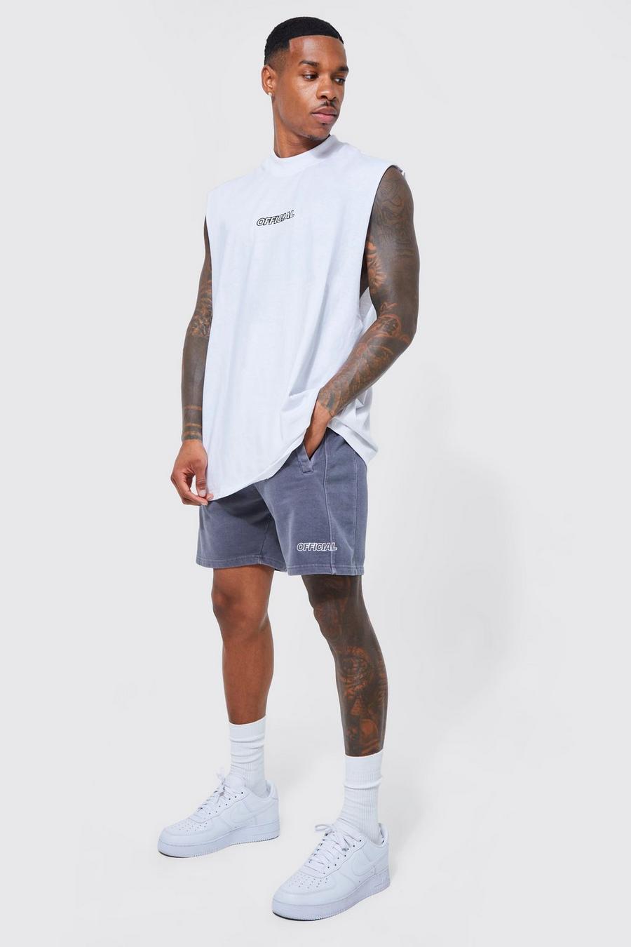 Oversized Official Washed Tank & Short Set, Charcoal gris