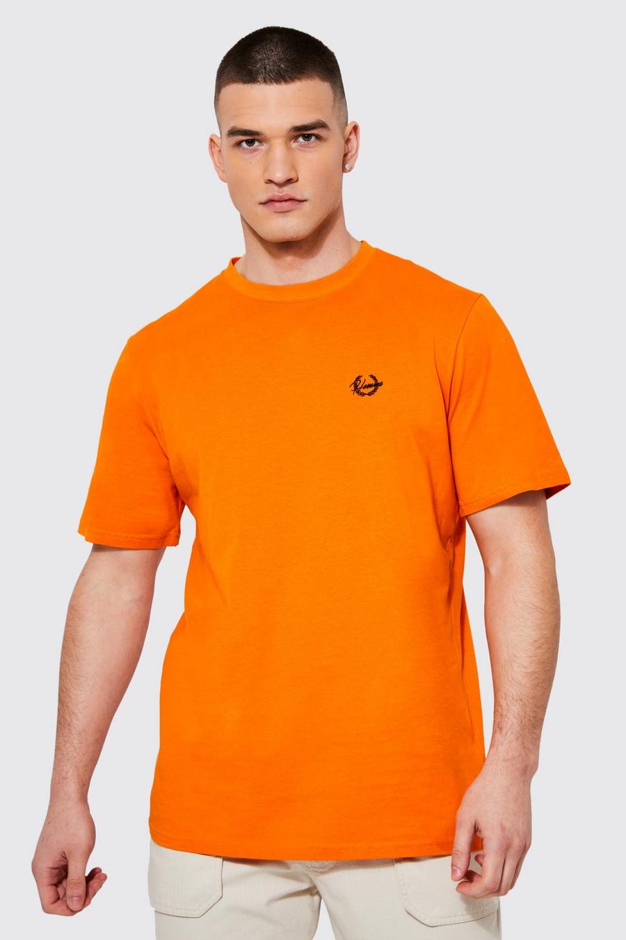 Orange Tall Regular Fit Homme Embroidered T-shirt image number 1