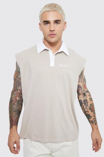 Oversized Man Sleeveless Polo stone