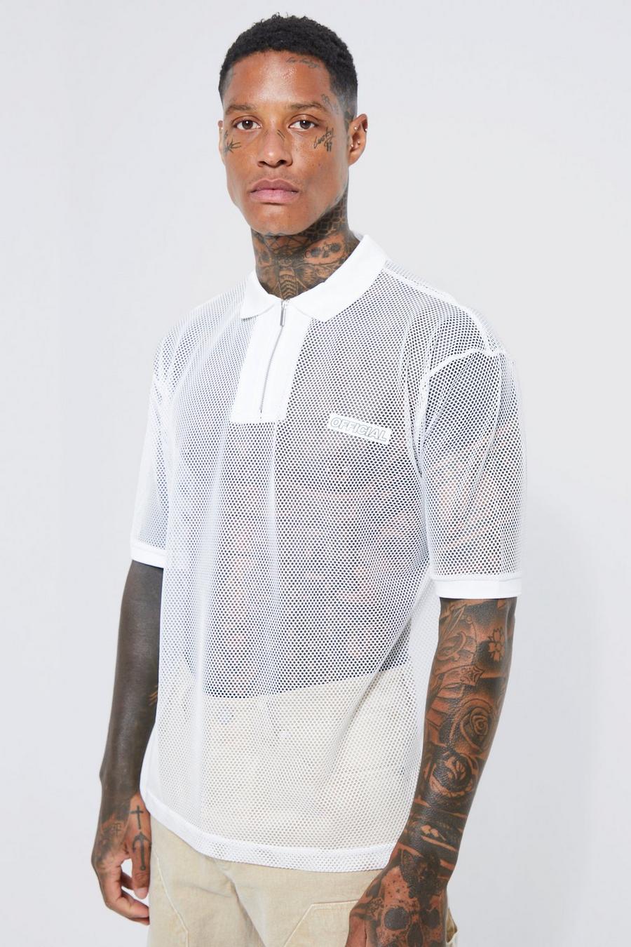 White Oversized Mesh Official Polo