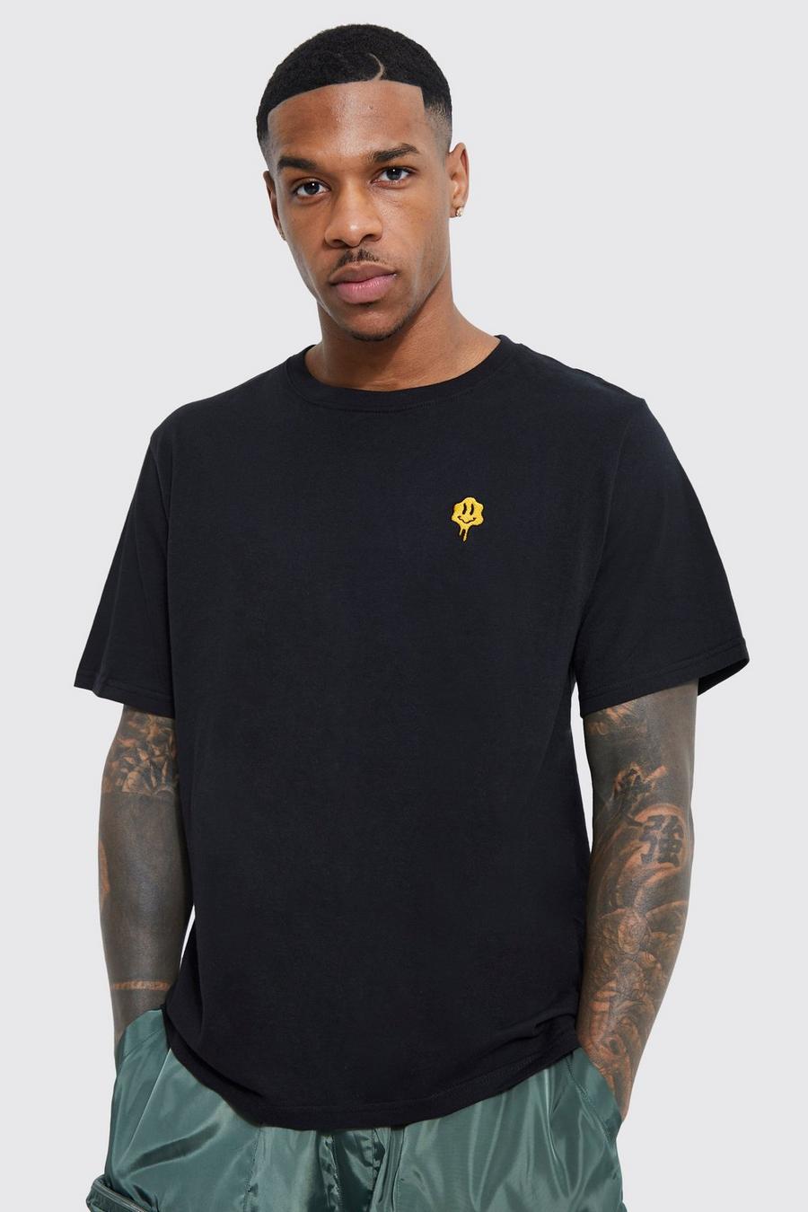 Black Drip Face Embroidered T-shirt image number 1