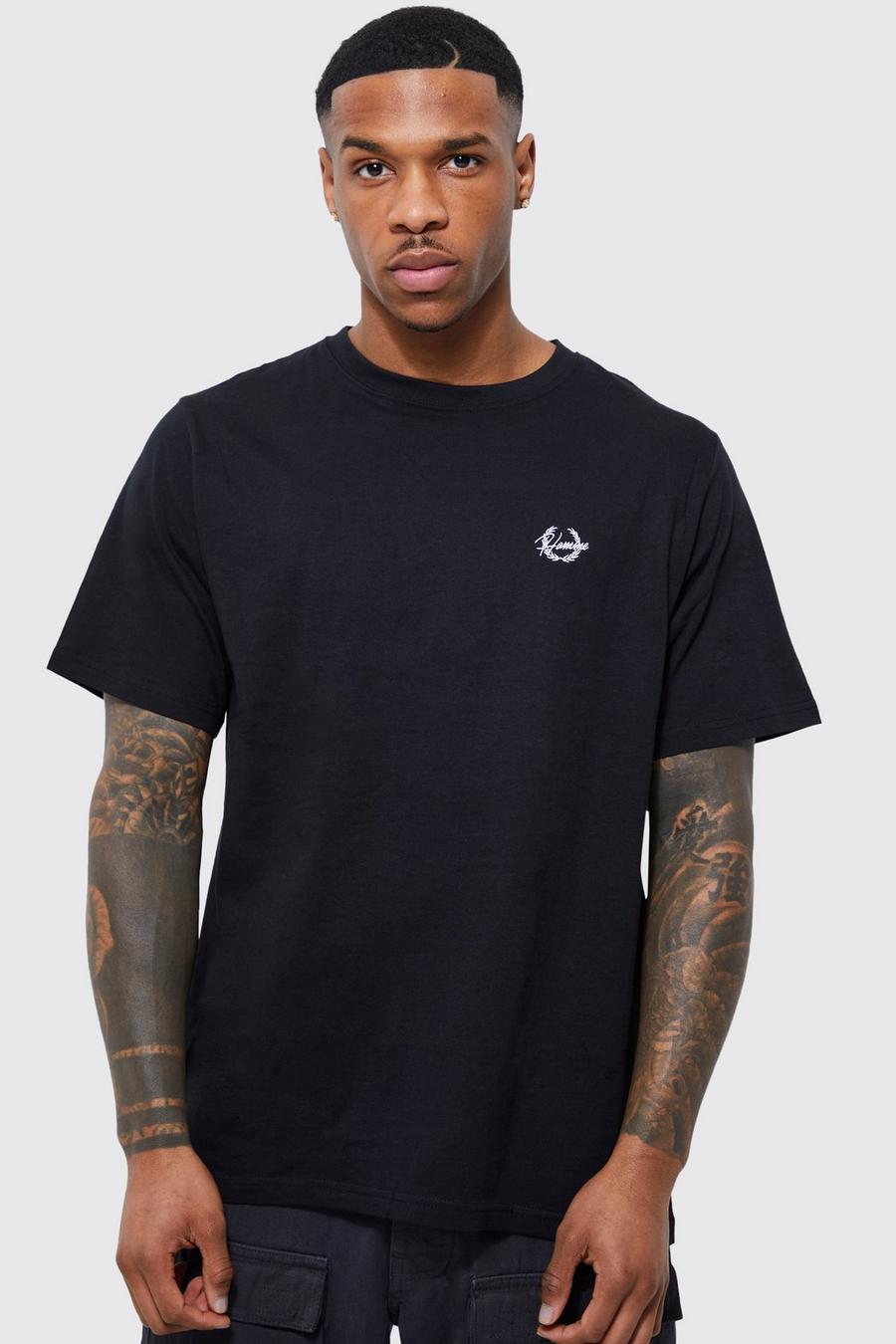 Black svart Homme T-shirt med brodyr