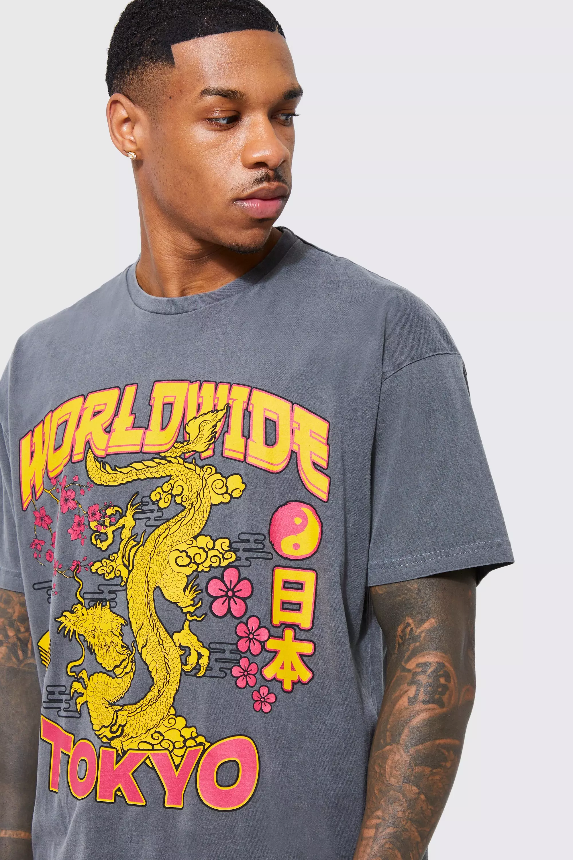 Oversized Overdyed Dragon Graphic T-shirt