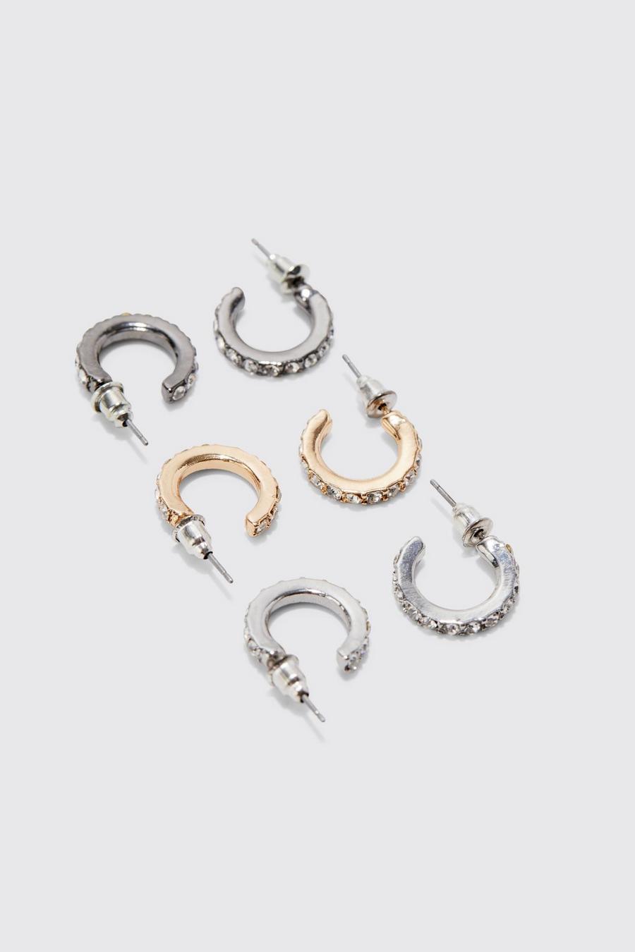 Multi 3 Pack Diamante Hoop Earrings image number 1