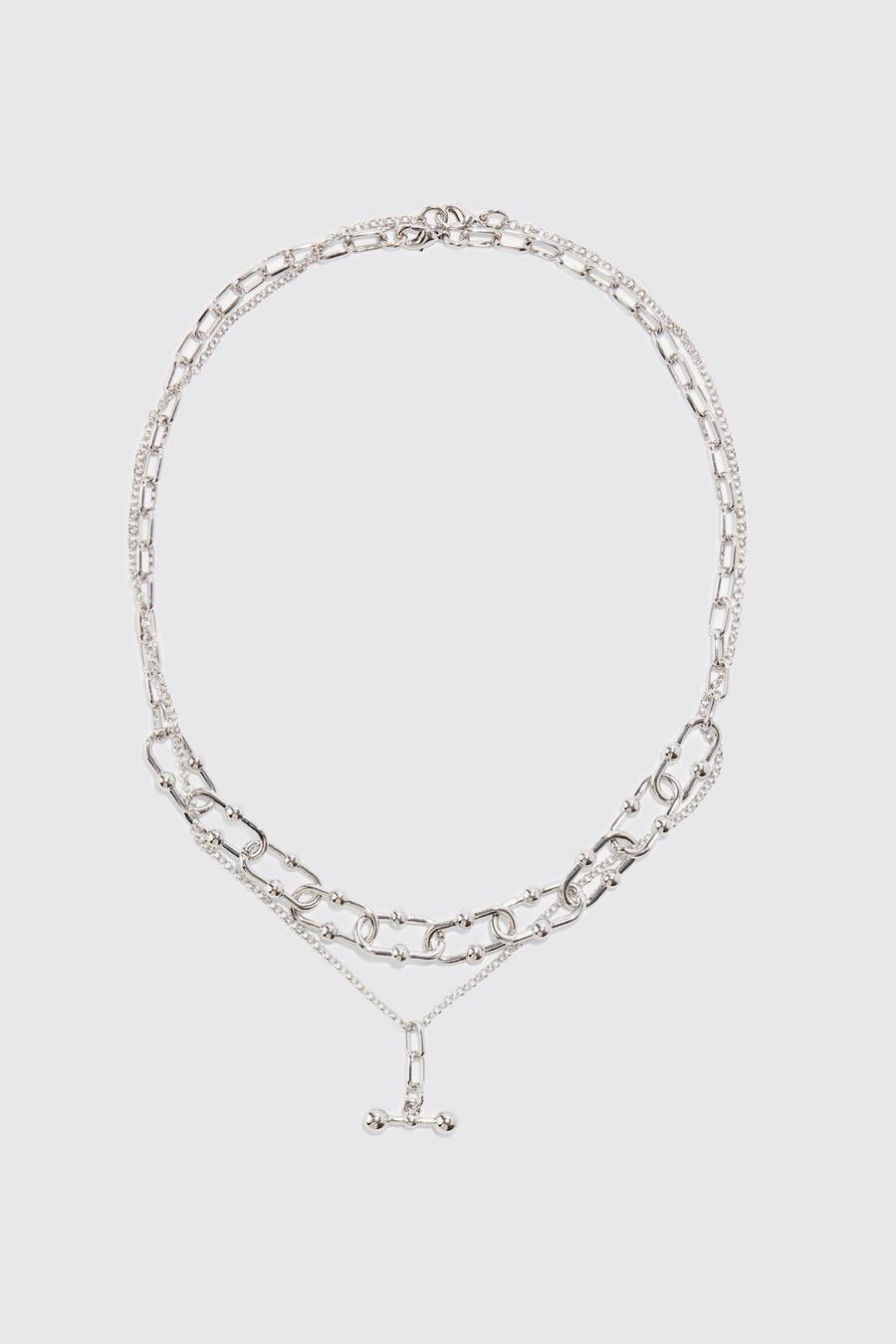Silver T Bar Multi Layer Necklace