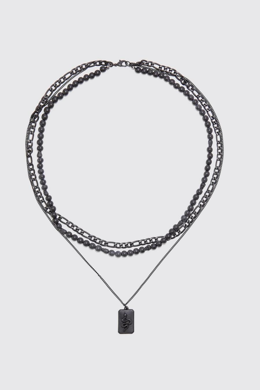 Multi Layer Tag Pendant Necklace, Black negro