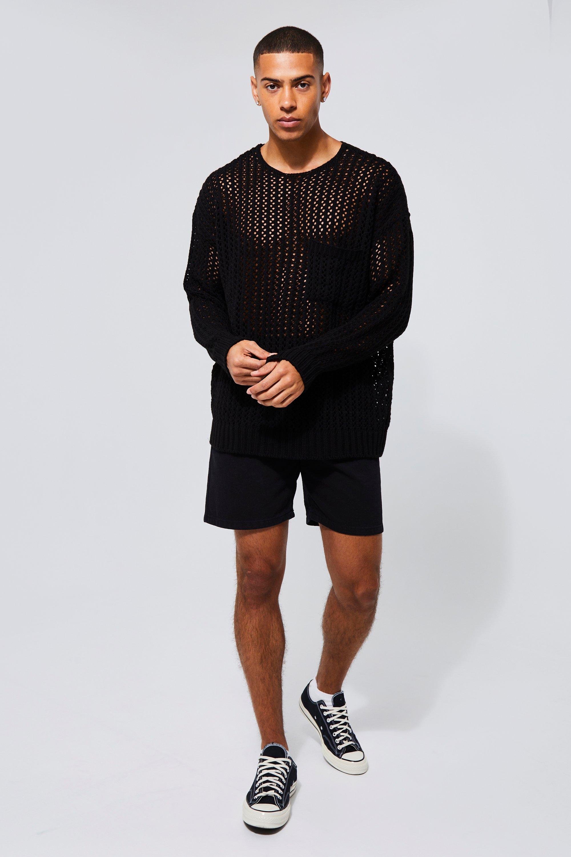 Oversized Open Knit Jumper With Pocket