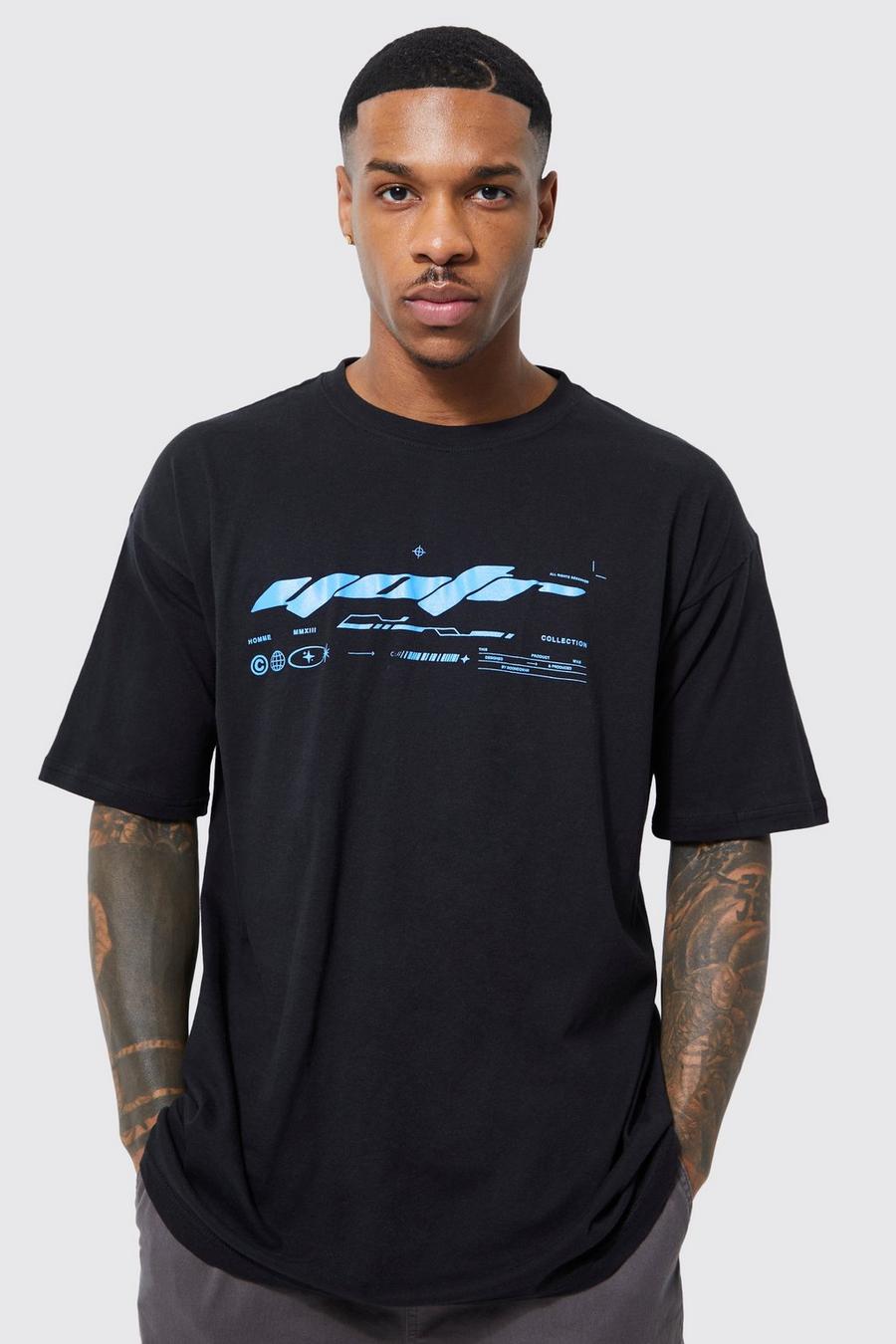 Black Oversized Worldwide Tech Graphic T-shirt image number 1