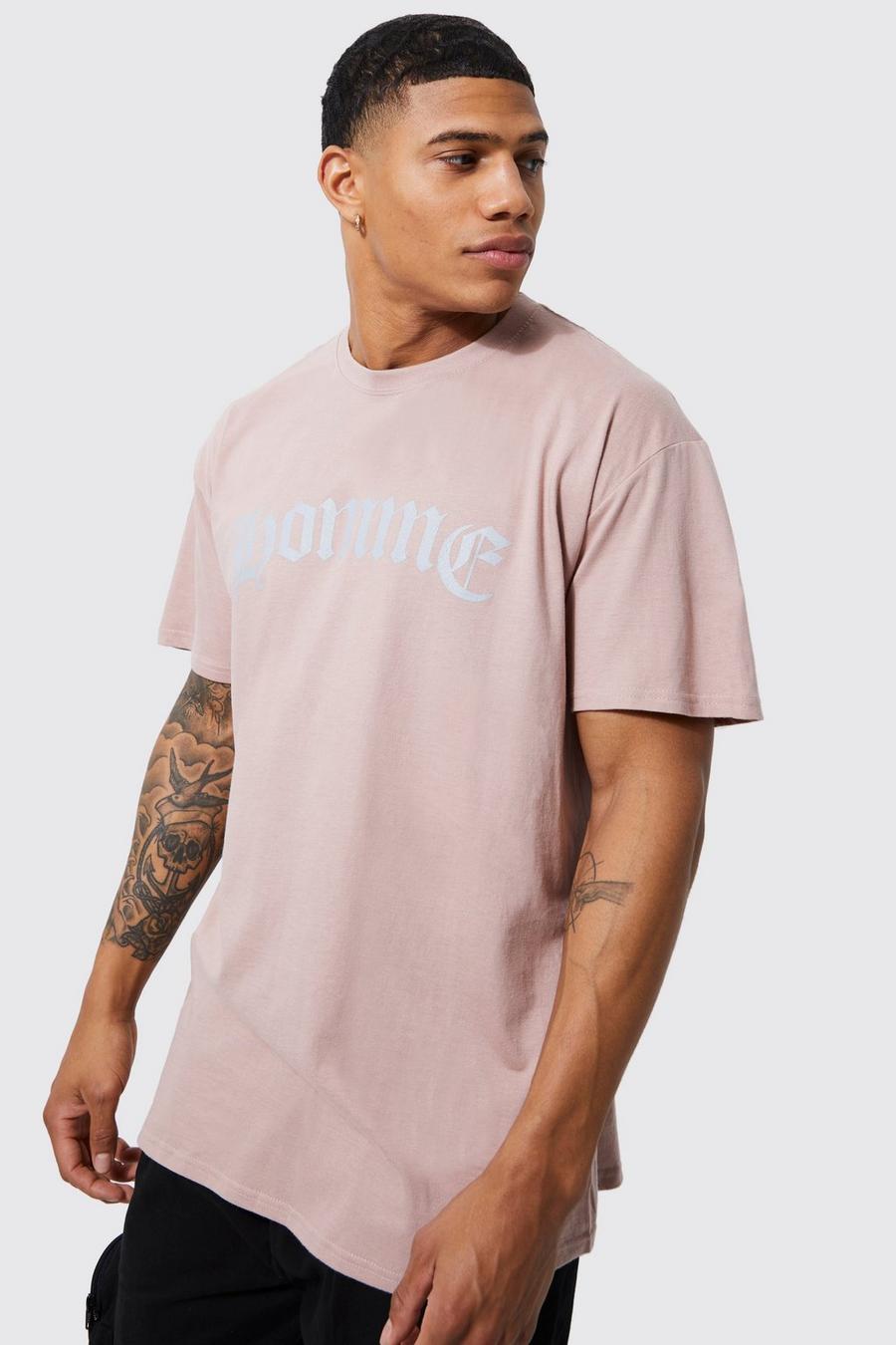 Oversize T-Shirt mit Homme-Print, Mink image number 1