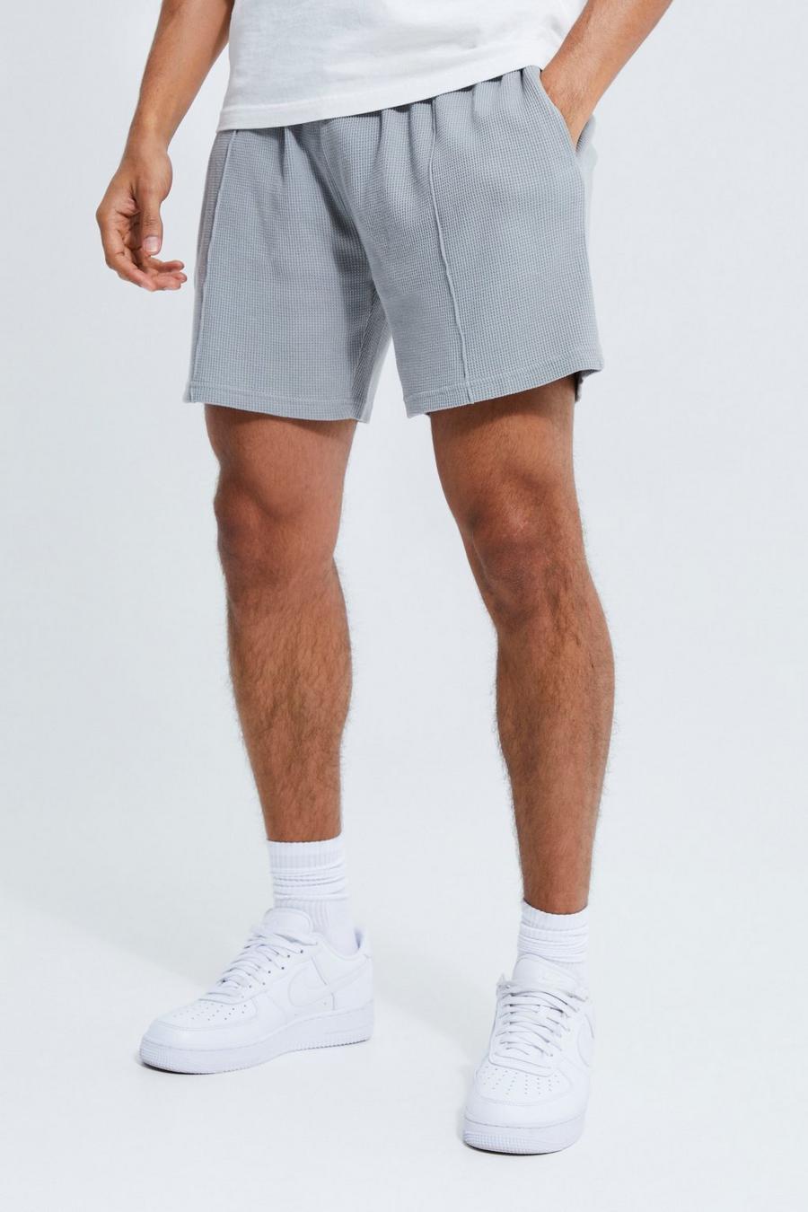 Lockere Shorts in Waffeloptik, Pewter grau