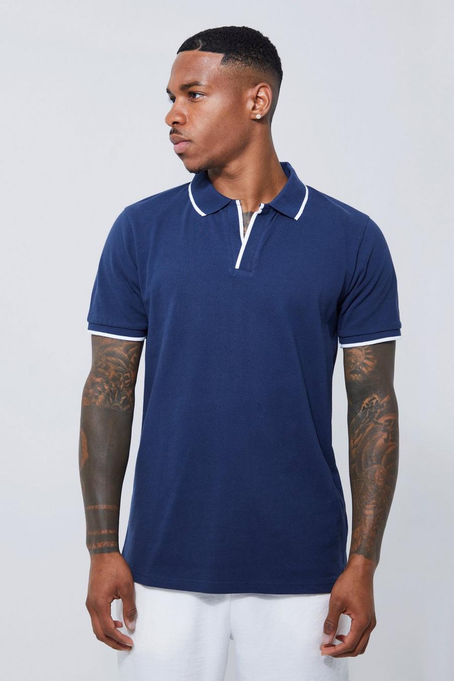 Navy Slim Fit Short Collar Polo Shirt image number 1