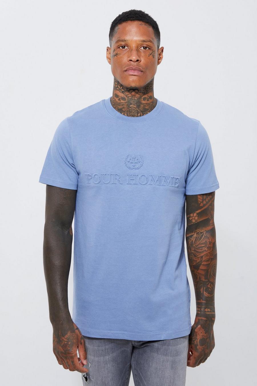 Slate blue blå Homme Slim fit t-shirt med tryck