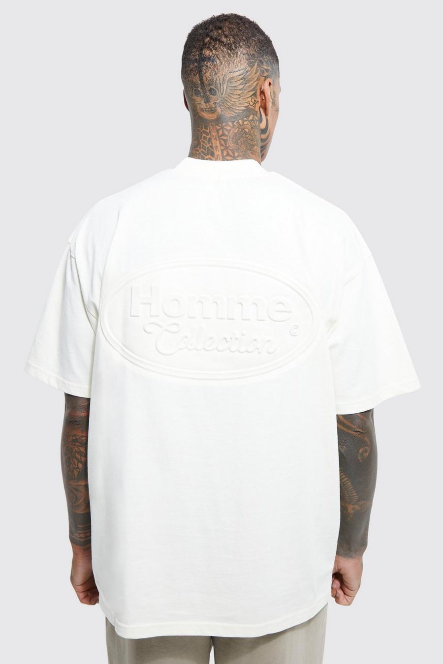 Ecru Oversized Homme T-Shirt Met Reliëf image number 1