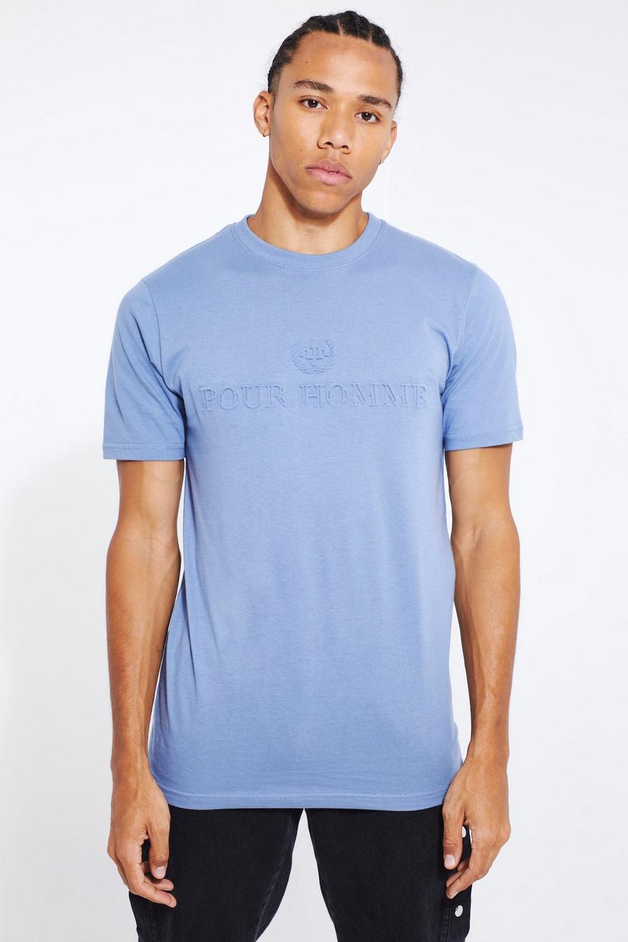 Slate blue Tall Slim Embossed Homme T-shirt