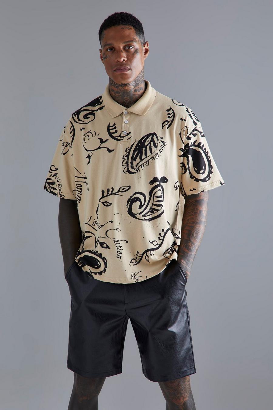 Sand Paisly Graphic Polo Shirt image number 1
