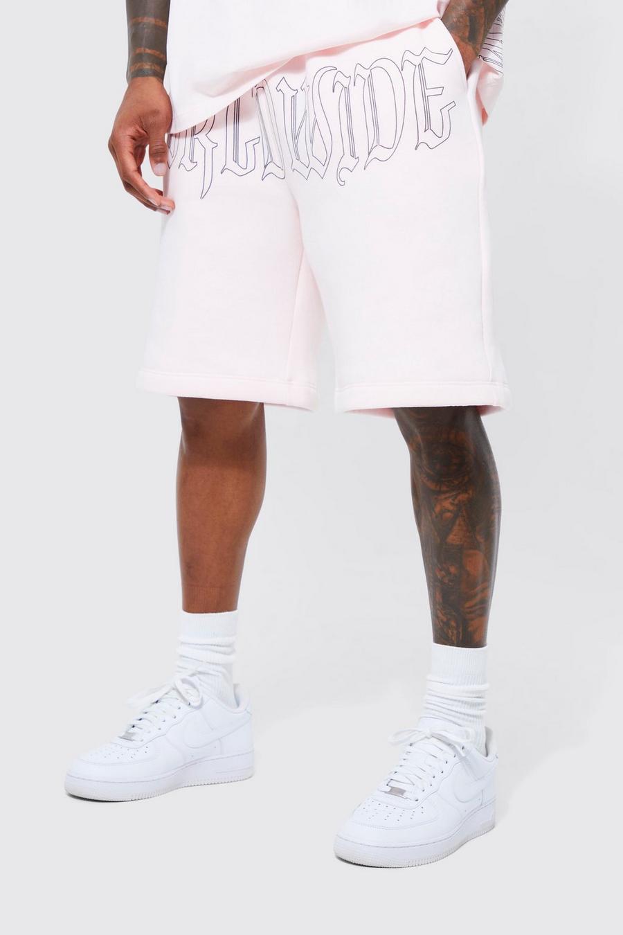 Oversized Worldwide Front Graphic Shorts , Light pink rosa