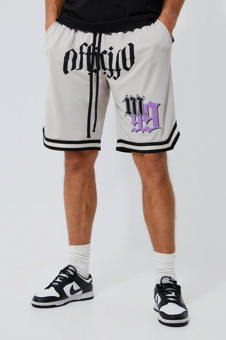 Tall Basketball-Shorts mit Gothic-Applikation, Dove image number 1