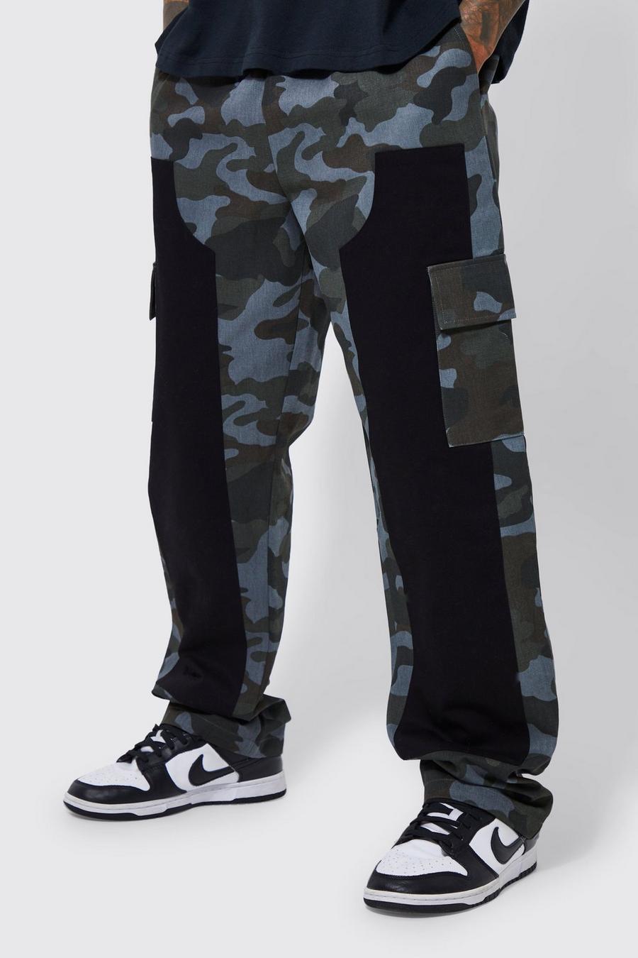 Pantalon ample imprimé camouflage à taille élastique, Khaki