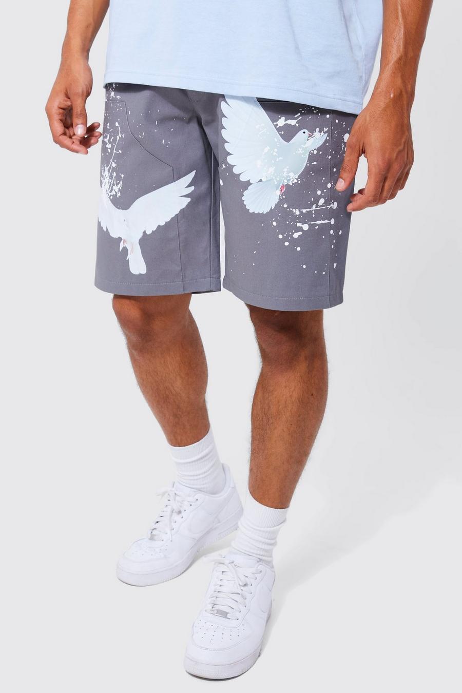Lockere Shorts mit Print, Grey