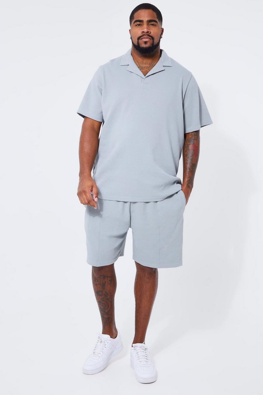 Pewter Plus Revere Collar Double Knit Polo & Short Set image number 1
