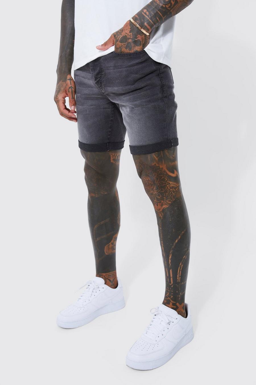 Skinny Stretch Jeansshorts, Charcoal image number 1