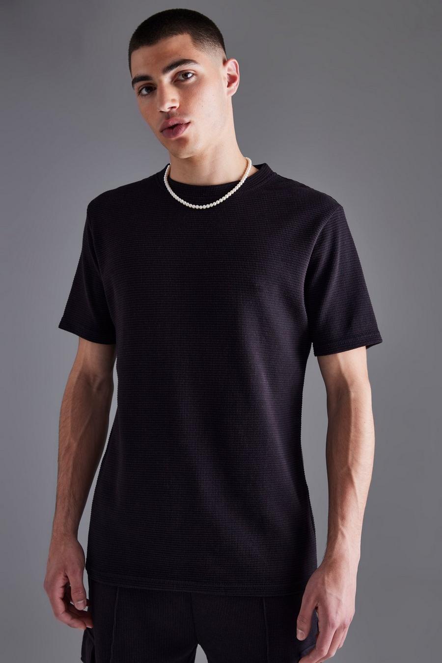 Black svart Slim fit stickad t-shirt