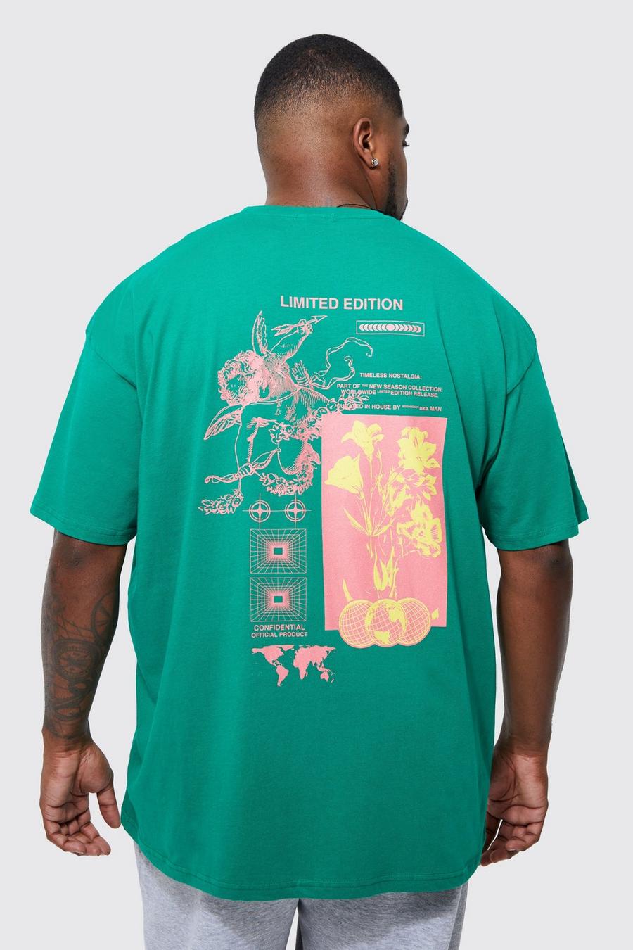 Camiseta Plus con estampado gráfico de Cupido en la espalda, Bright green image number 1