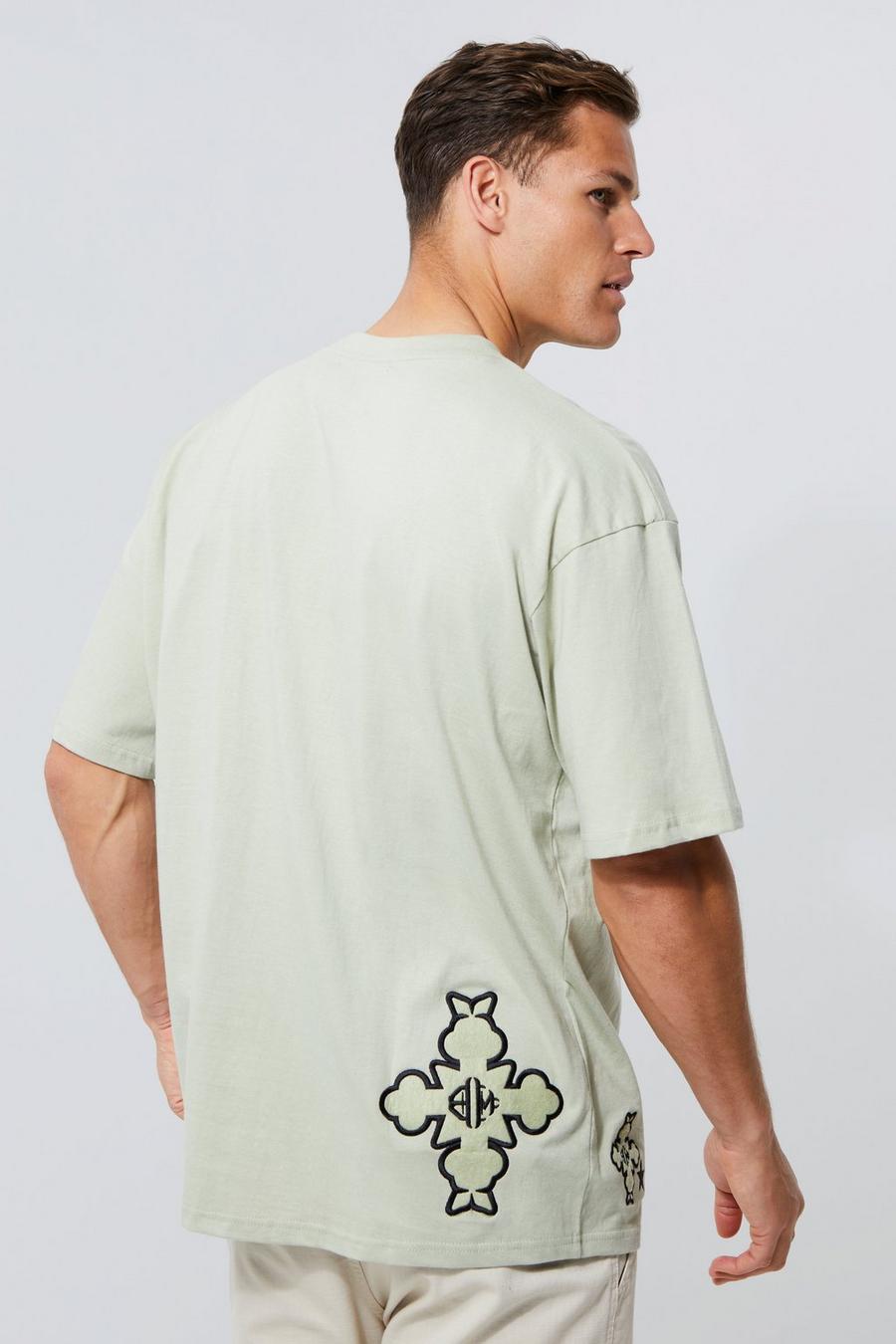 Tall Oversize T-Shirt mit Applikation, Sage image number 1
